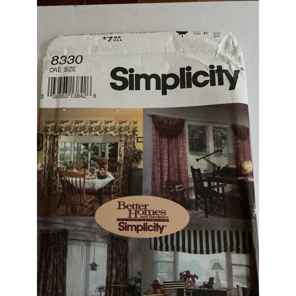 UNCUT NEW Simplicity 8330 Window Treatments Valance Panel Shade Sewing Pattern